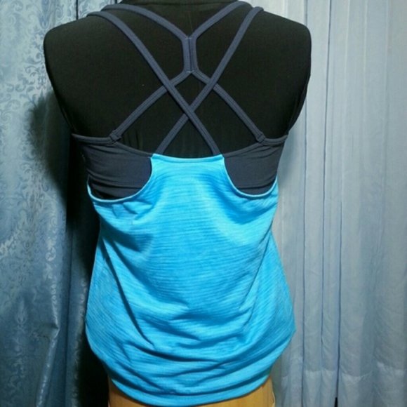 Athleta Tops - Athleta turquoise grey tank top built-in bra Criss Cross sz XS Athletic Gym Yoga